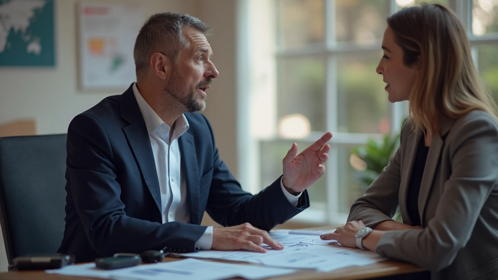 Финансовый консультант объясняет стратегию диверсификации портфеля клиенту